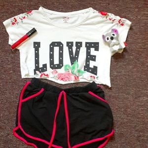 A love crop top with body shorts